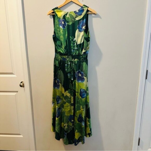 WHBM Green Floral Satin Hi Lo Maxi Dress 8 Mermaidcore Tropical Coquette Resero - Picture 4 of 15